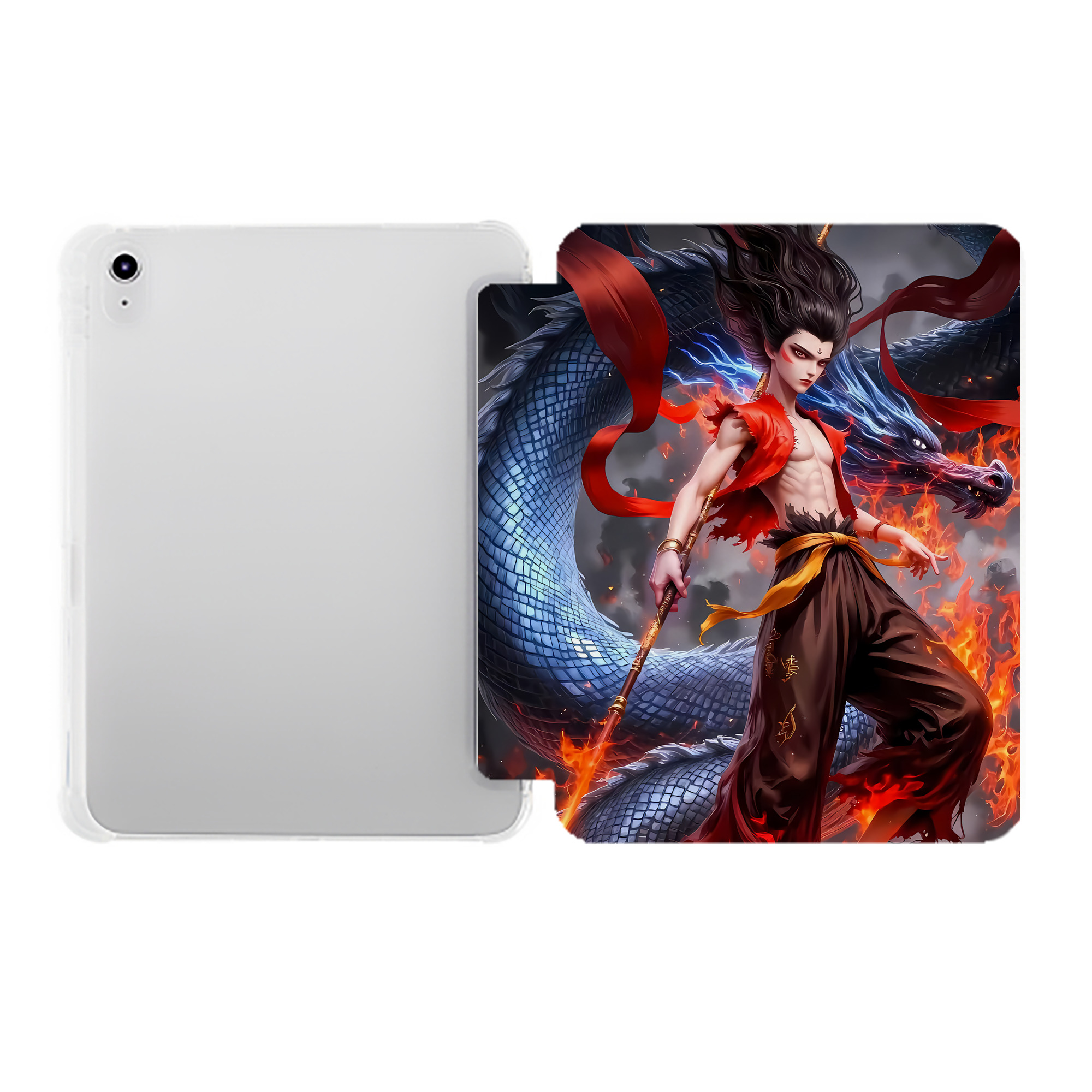 （画像用） Ne Zha 2 ナタ 魔童の大暴れ IPad ケース ペン収納付き 三つ折りスタンド PUレザー×シリコン 対応機種9.5/10.5/10.9インチ